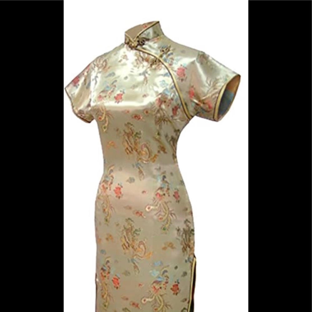 VTG Gold Dragon Long Chinese Evening Dress